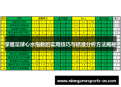 掌握足球心水指数的实用技巧与精准分析方法揭秘